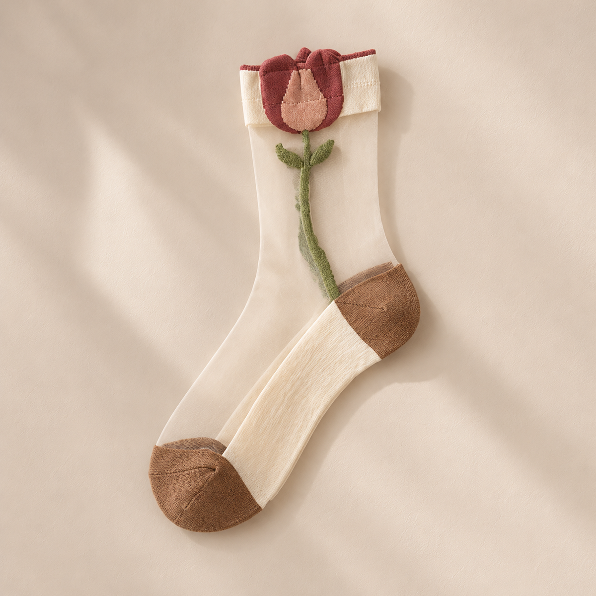 Chaussettes transparentes femme à fleurs, Tulipes – La Ravissante Lou Renard