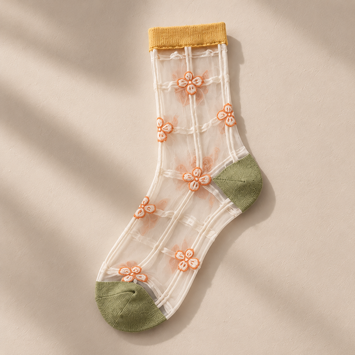 Chaussettes transparentes femme à fleurs, Jonquilles – La Ravissante Lou Renard