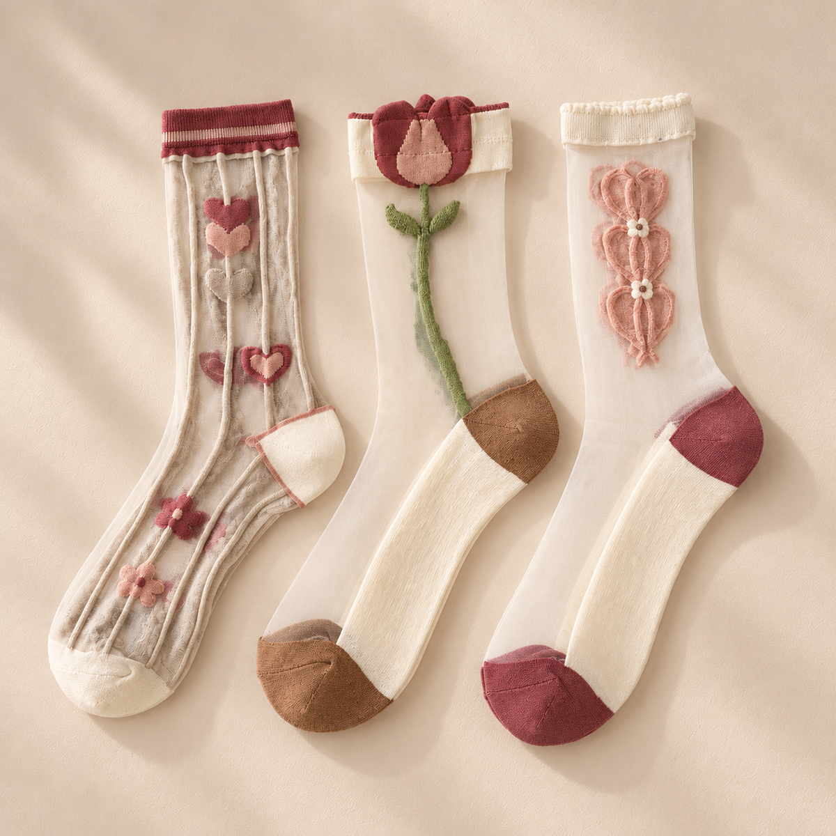 Chaussettes transparentes femme à fleurs – La Ravissante Lou Renard