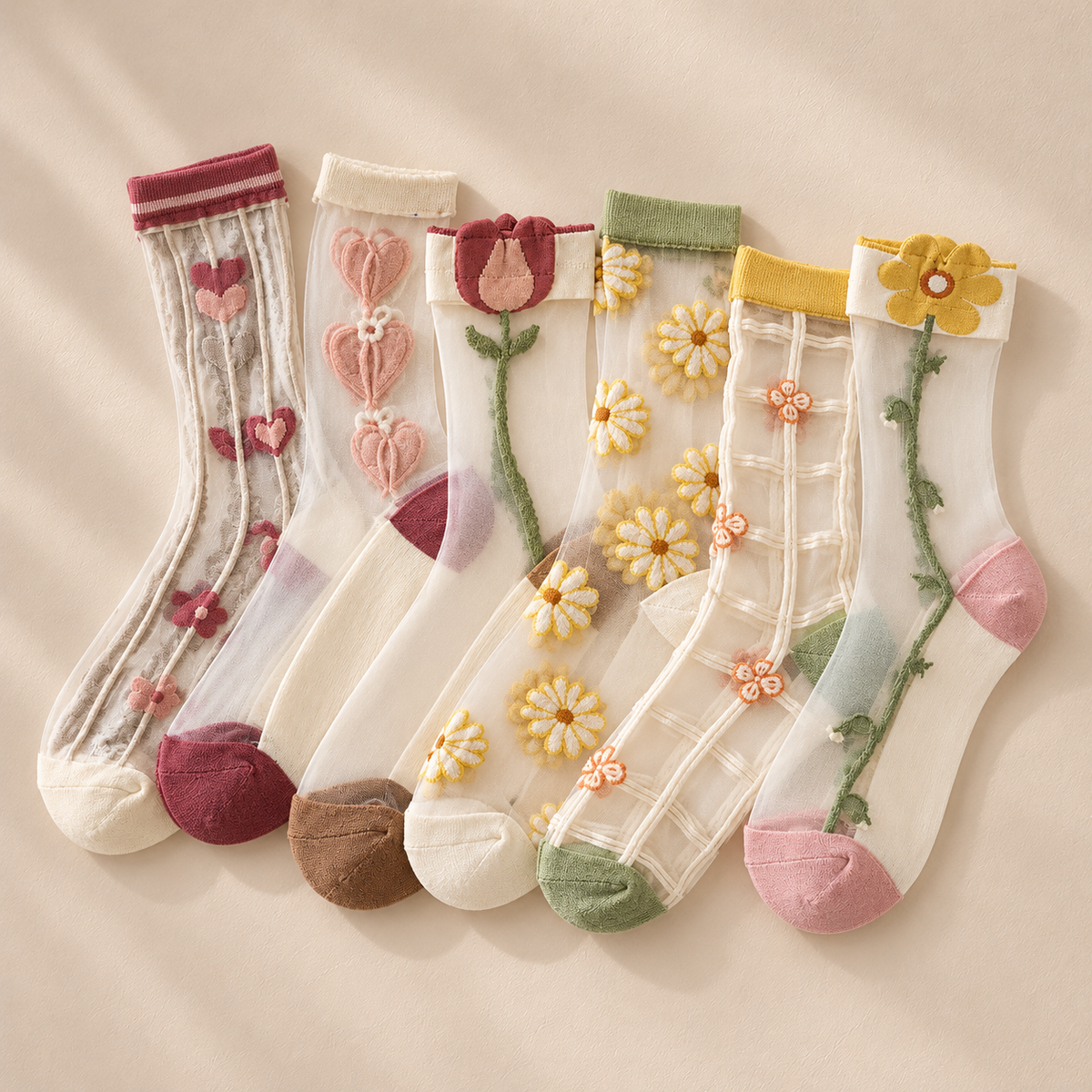 Chaussettes transparentes femme à fleurs, pack 6 paires – La Ravissante Lou Renard