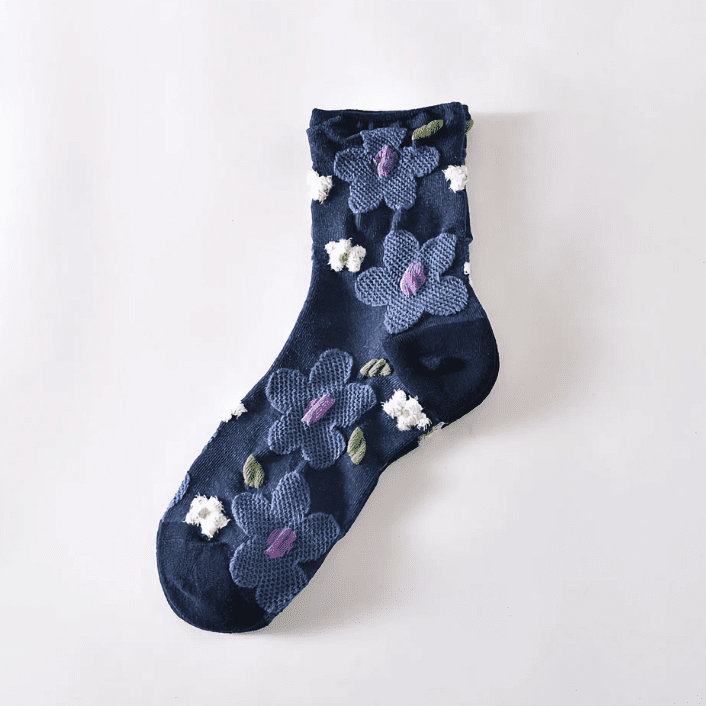 Chaussettes fantaisie femme à fleurs, Bleu – L'Ingénue Lou Renard
