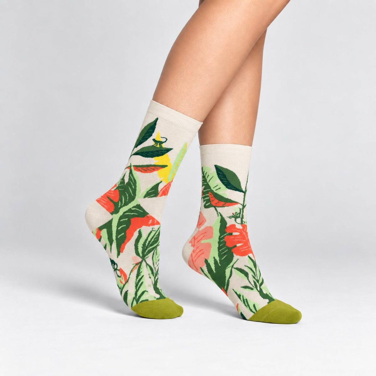 Chaussettes fantaisie femme motifs tropicaux, Forêt tropicale – La Vagabonde Lou Renard