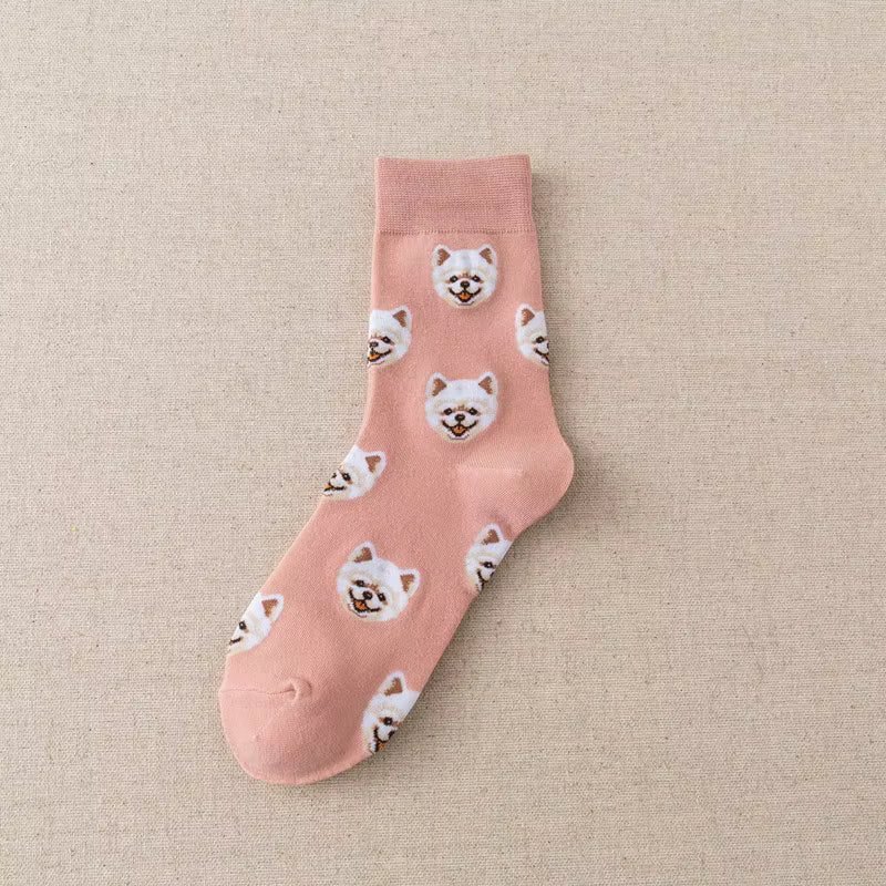 Chaussettes fantaisie femme motif chien, Rose – La Bienveillante Lou Renard