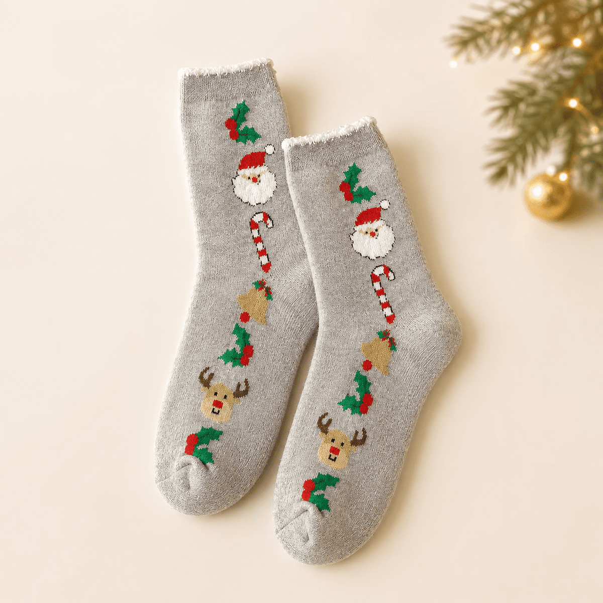 Chaussettes de Noël femme, Gris – La Polaire Lou Renard