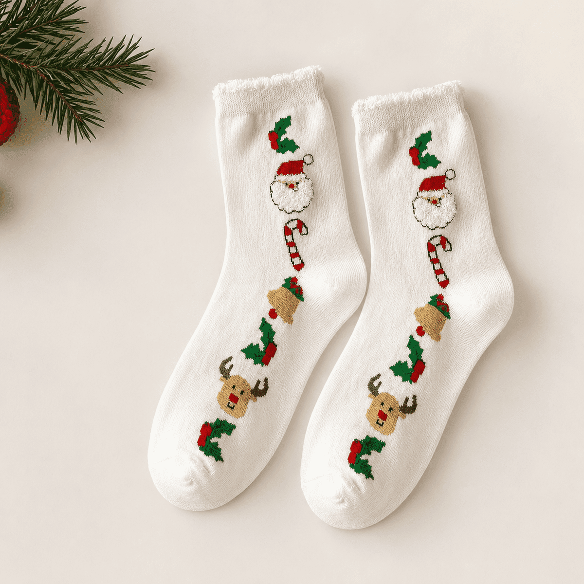 Chaussettes de Noël femme, Blanc – La Polaire Lou Renard