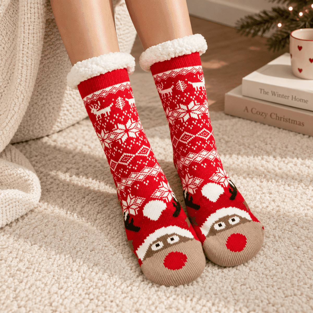 Chaussettes de Noël épaisses antidérapantes femme – La Comfy Lou Renard