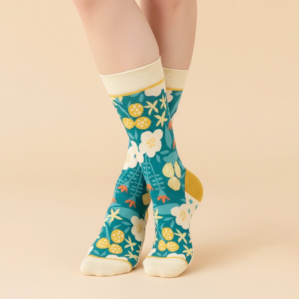 Chaussettes fantaisie femme fruits et fleurs, Fleurs – L'Éclatante Lou Renard