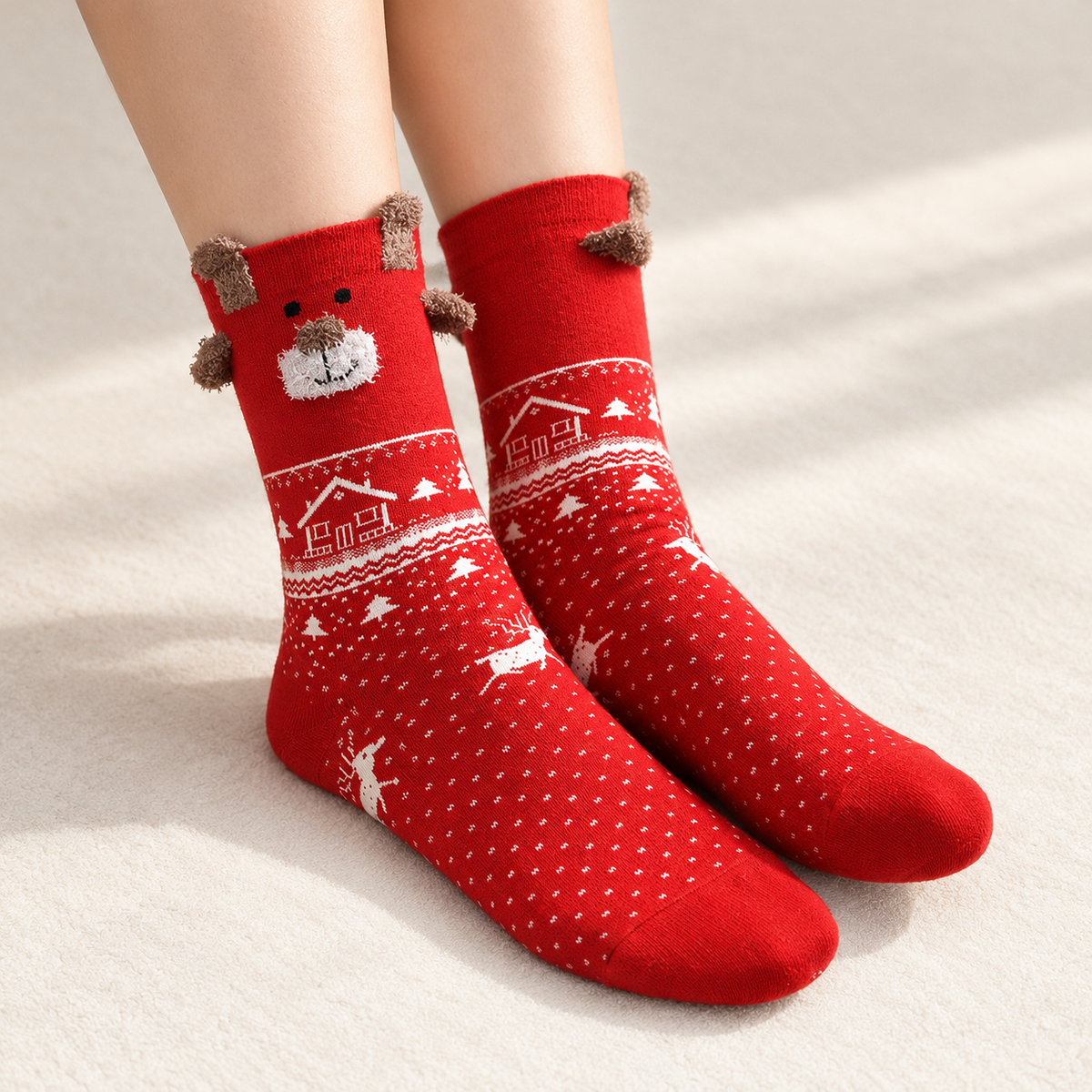 Chaussettes de Noël femme têtes de rennes – L'Enneigée Lou Renard
