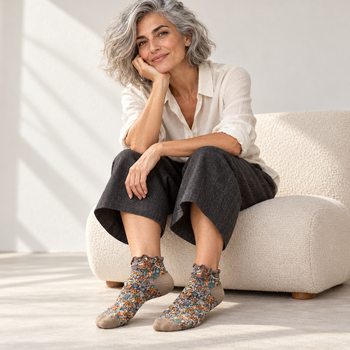 Chaussettes fleuries femme à froufrous – La Mystérieuse Lou Renard