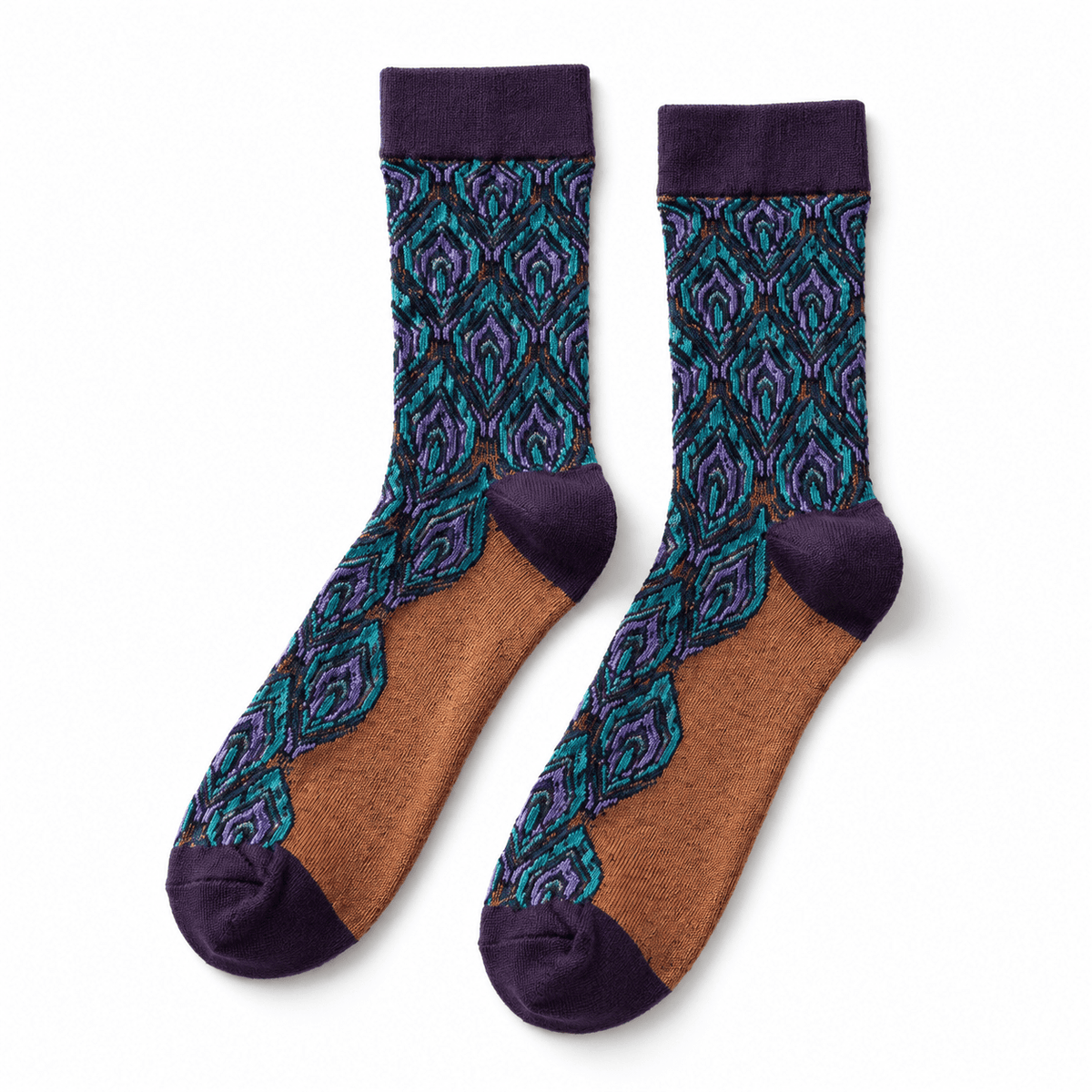 Chaussettes fantaisie femme motif paon, Orange et bleu – La Fière Lou Renard