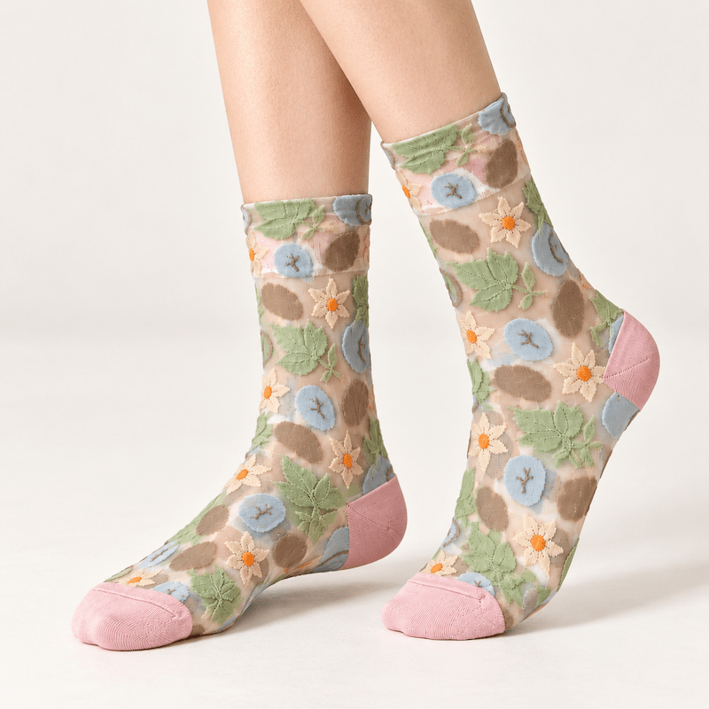 Chaussettes transparentes femme fleurs et fruits, Vert – La Fraîche Lou Renard