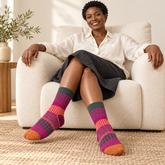 Chaussettes colorées femme motifs graphiques – La Chatoyante Lou Renard