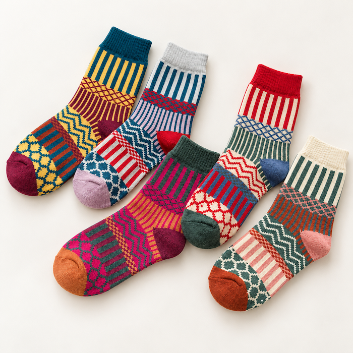 Chaussettes colorées femme motifs graphiques, pack 5 paires – La Chatoyante Lou Renard