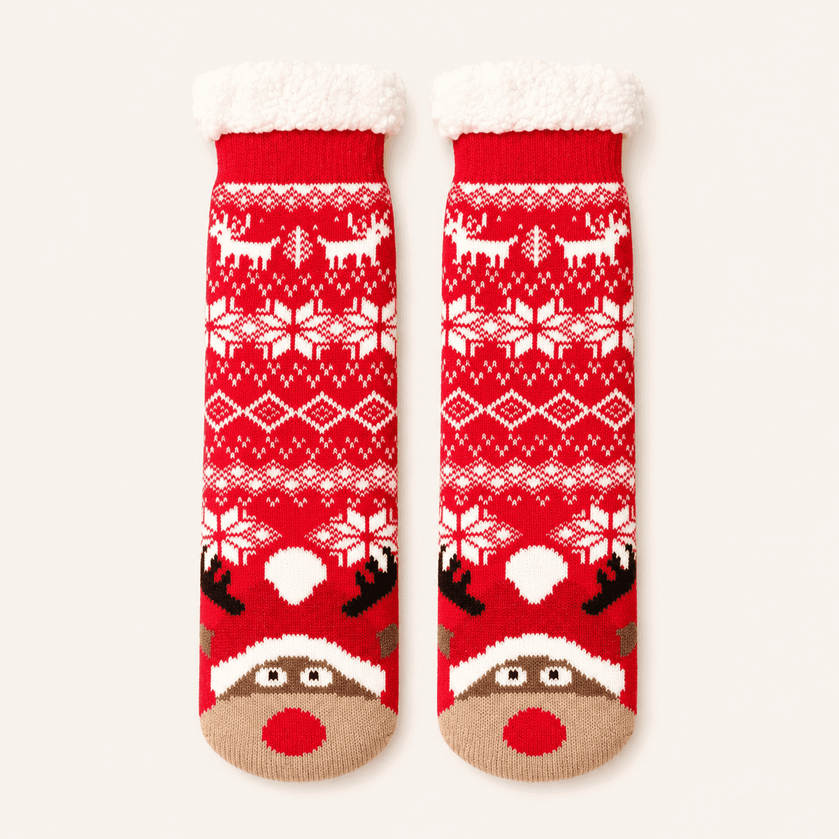 Chaussettes de Noël épaisses antidérapantes femme, Renne motifs nordiques – La Comfy Lou Renard