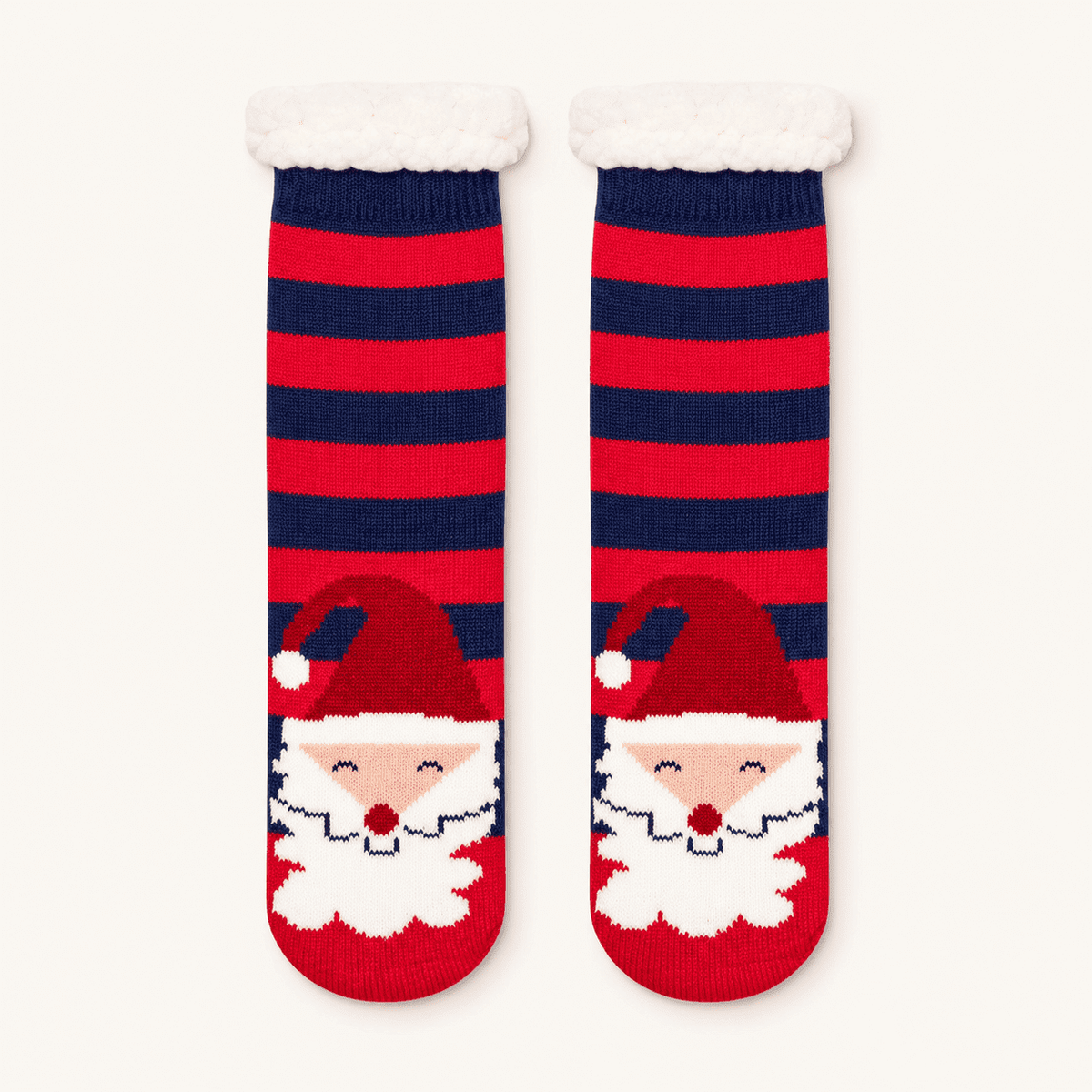 Chaussettes de Noël épaisses antidérapantes femme, Père Noël rayé rouge – La Comfy Lou Renard