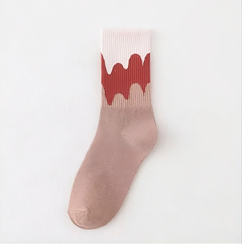 Chaussettes fantaisie femme à motifs vagues, Caramel – La Joyeuse Lou Renard
