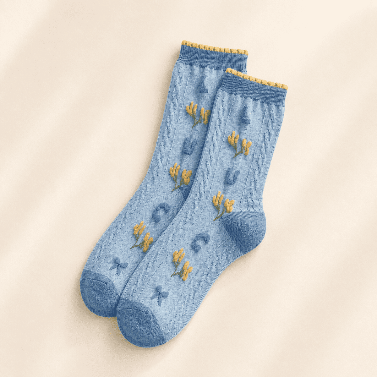 Chaussettes fantaisie femme fleurs et lapins, Pissenlit – La Merveilleuse Lou Renard