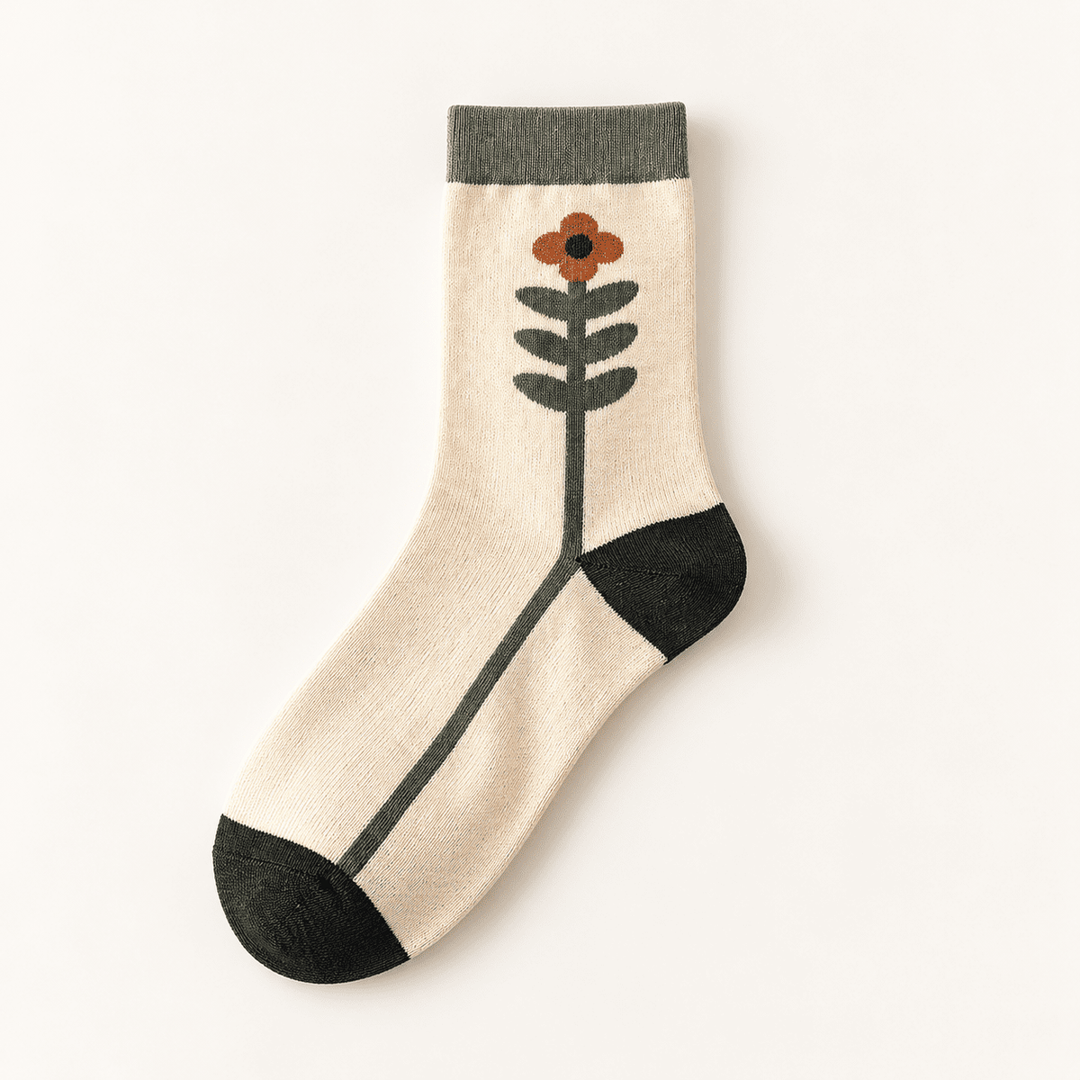 Chaussettes fantaisie femme à fleurs, Grande fleur – La Minutieuse Lou Renard