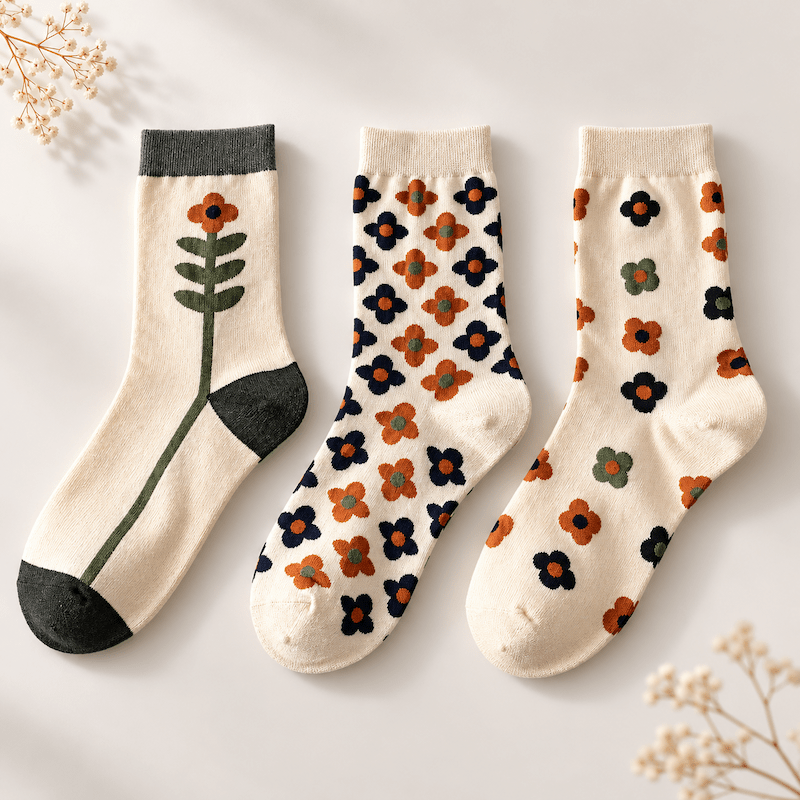 Chaussettes fantaisie femme à fleurs – La Minutieuse Lou Renard