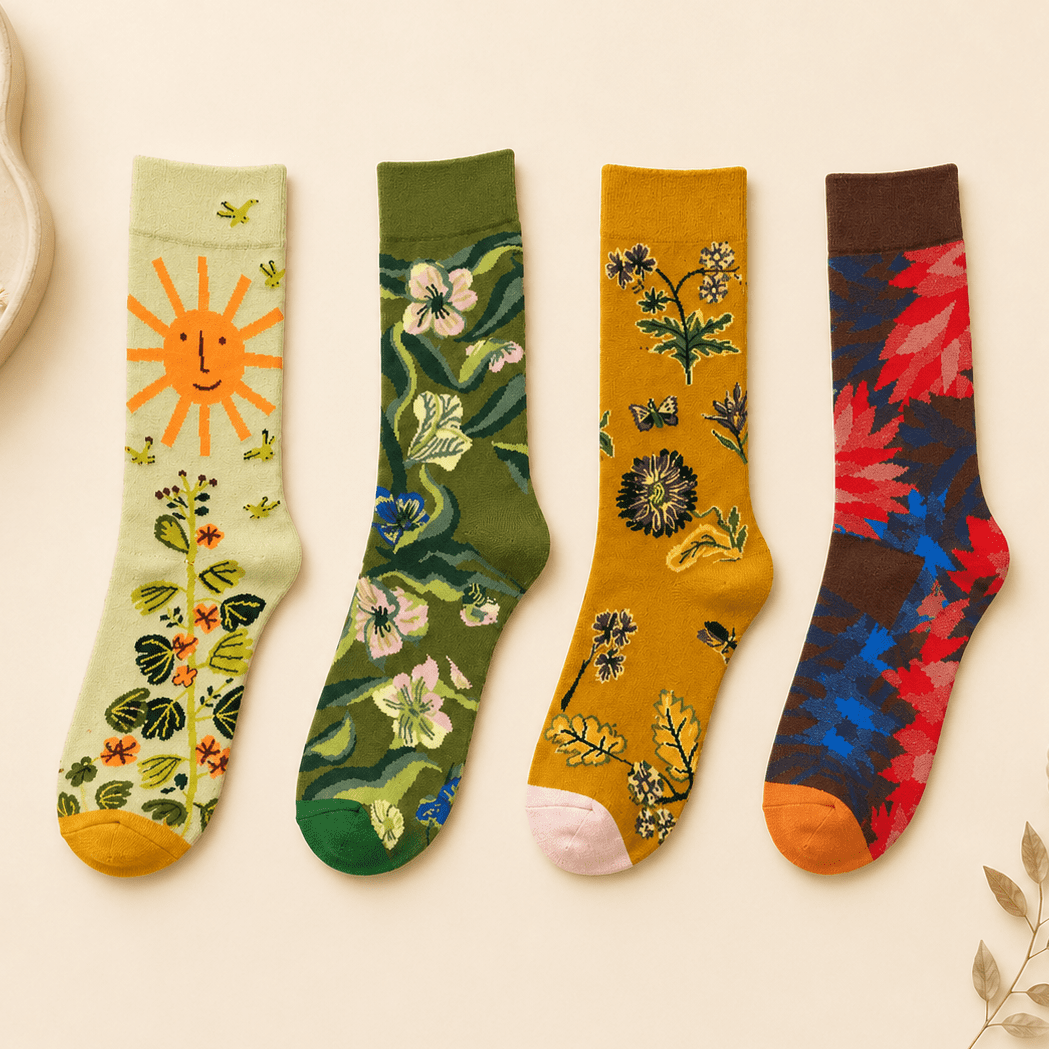 Chaussettes fantaisie femme à fleurs, pack 4 paires – La Précieuse Lou Renard