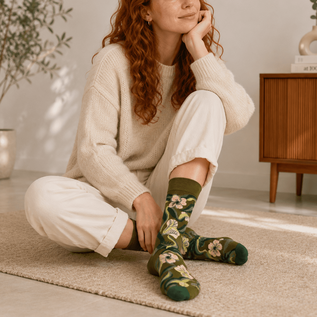 Chaussettes fantaisie femme à fleurs – La Précieuse Lou Renard