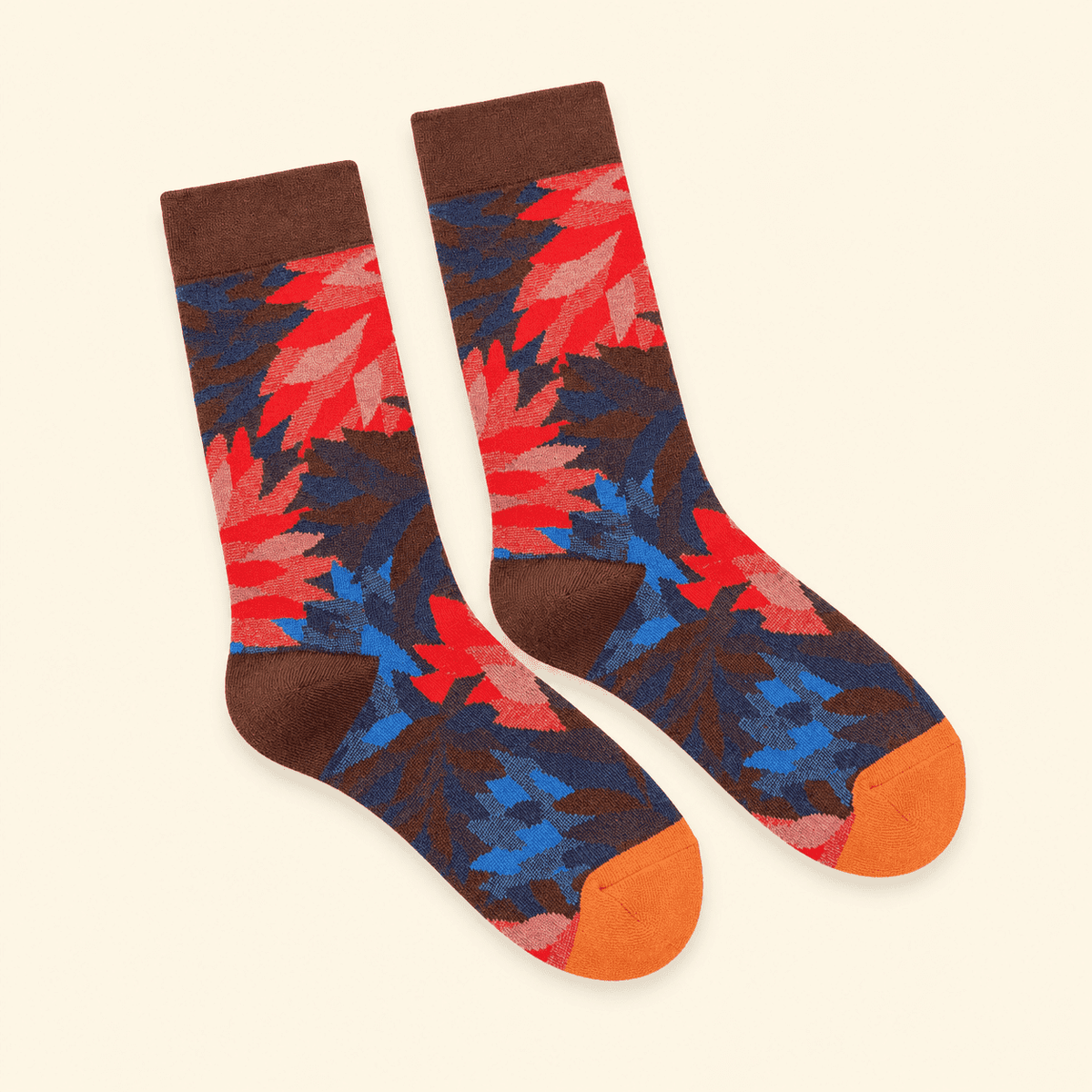 Chaussettes fantaisie femme à fleurs, Fleurs rouges – La Précieuse Lou Renard