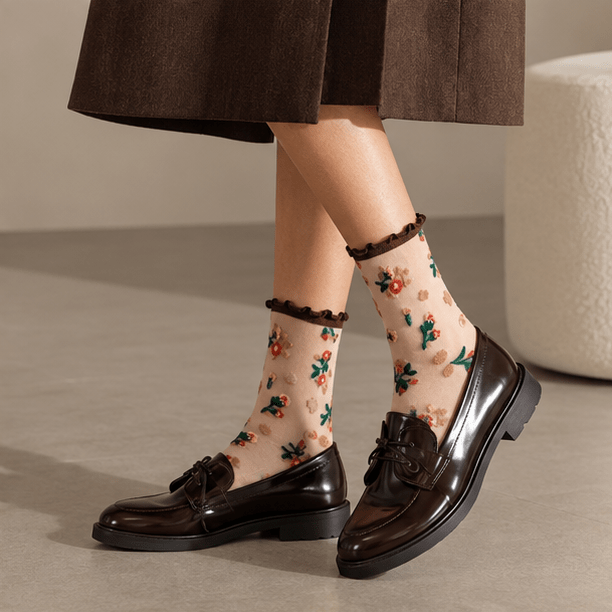 Chaussettes transparentes femme à fleurs – La Rayonnante Lou Renard