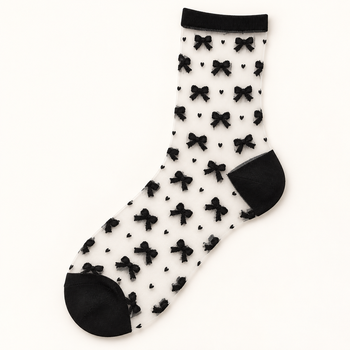 Chaussettes transparentes femme, Nœuds noir – La Séductrice Lou Renard