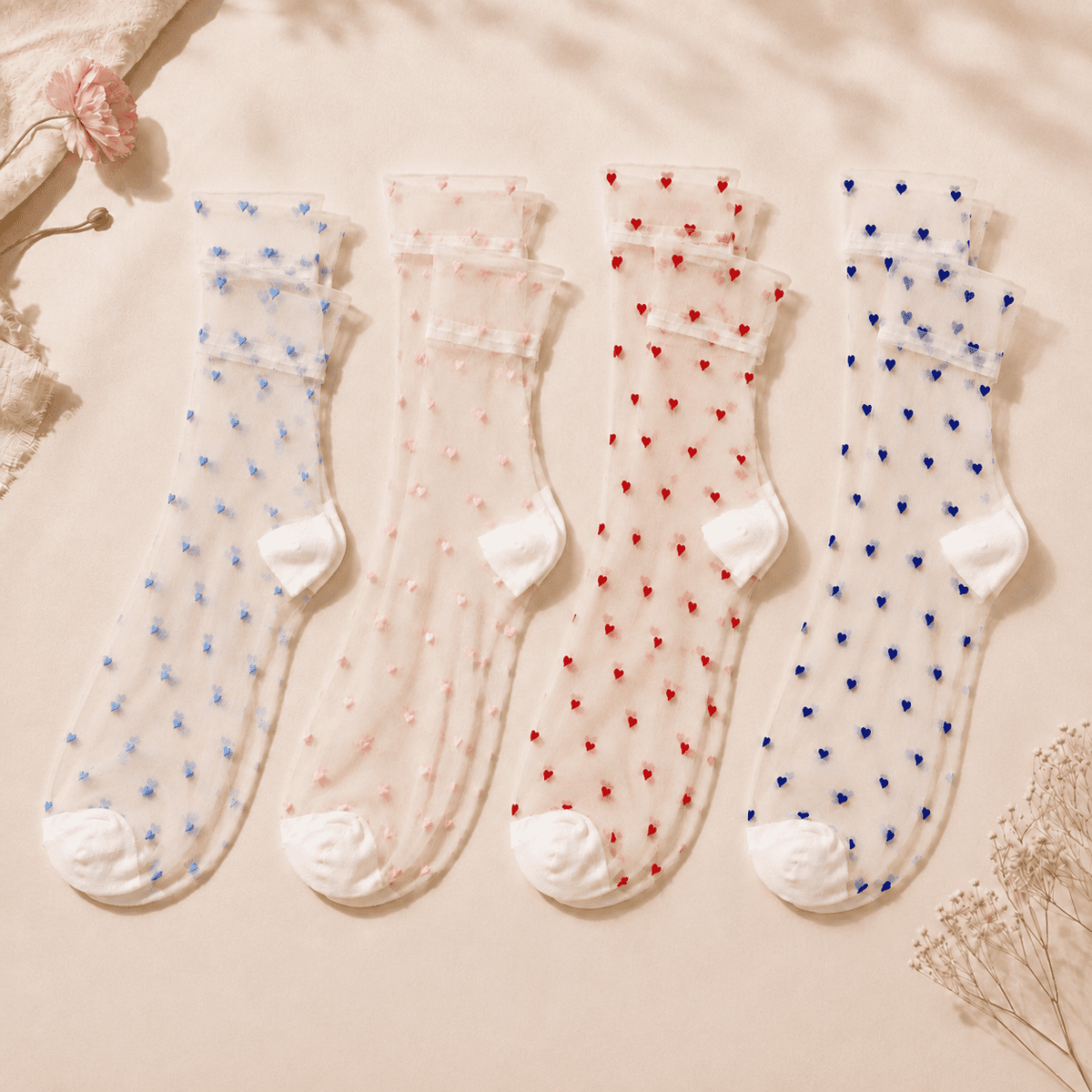 Chaussettes transparentes femme à cœurs, pack 4 paires – La Sincère Lou Renard