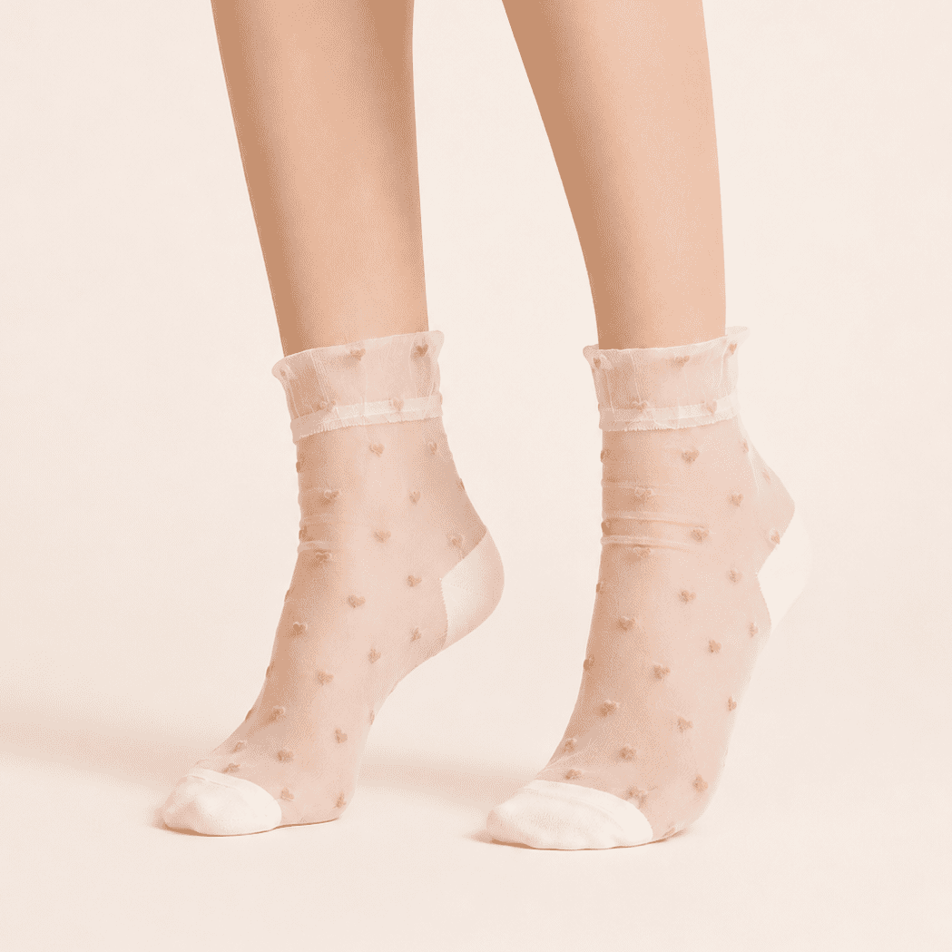 Chaussettes transparentes femme à cœurs, Rose – La Sincère Lou Renard