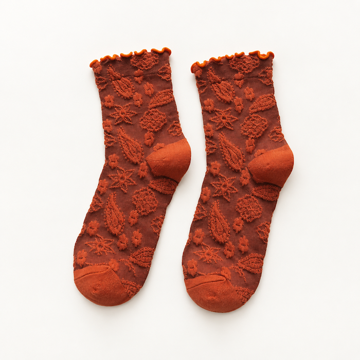 Chaussettes fantaisie femme bandana à froufrous, Orange – La Subtile Lou Renard