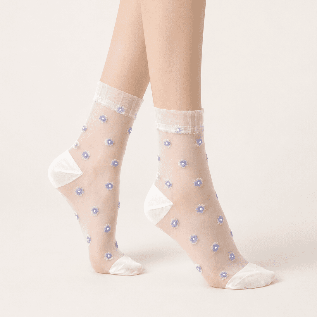 Chaussettes transparentes femme à fleurs, Blanc – L'Insouciante Lou Renard