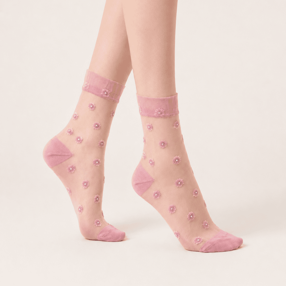 Chaussettes transparentes femme à fleurs, Rose – L'Insouciante Lou Renard