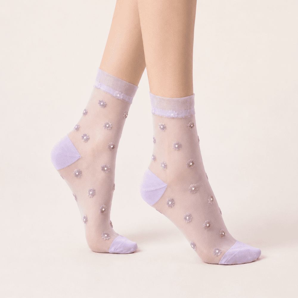 Chaussettes transparentes femme à fleurs, Lilas – L'Insouciante Lou Renard