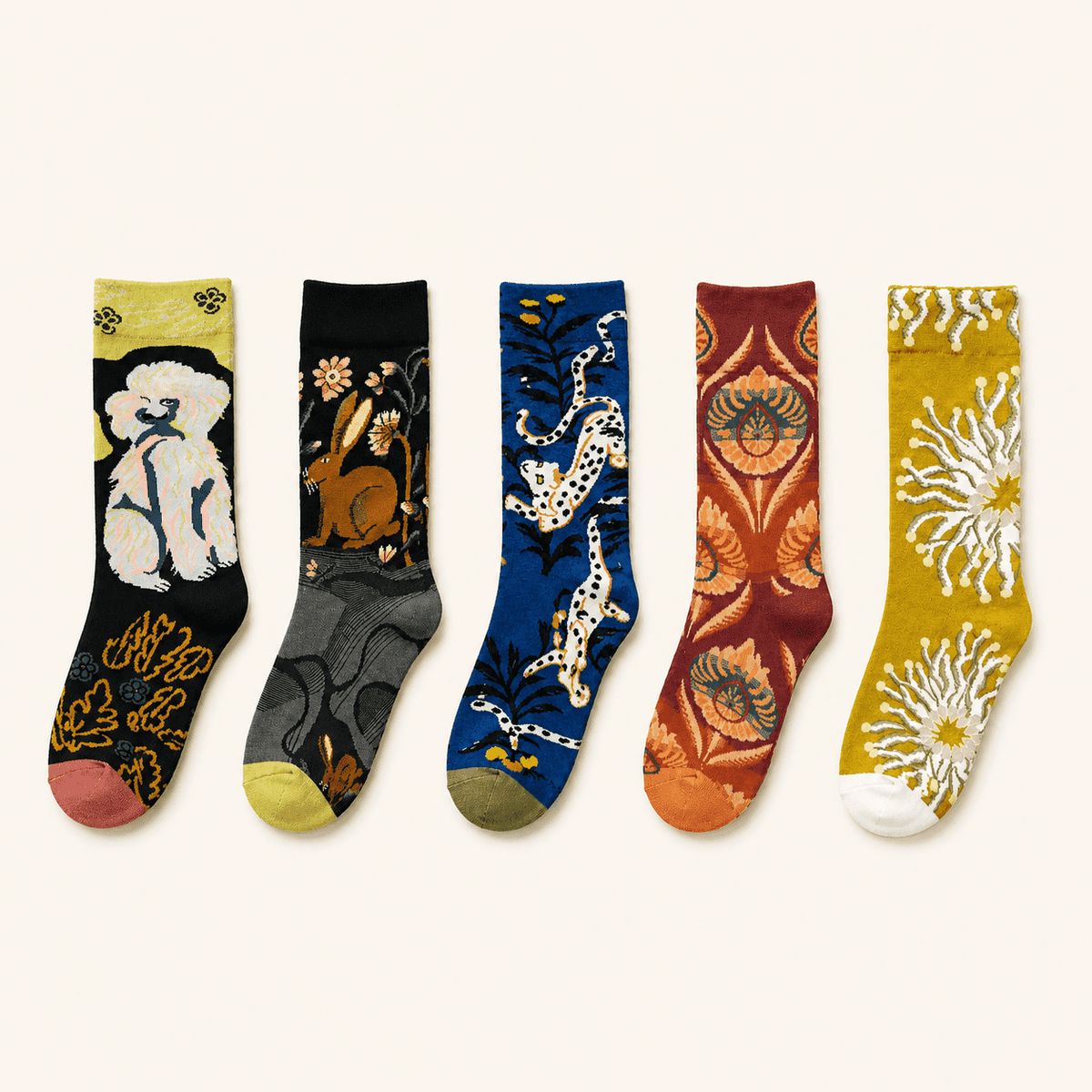Chaussettes fantaisie femme motifs animaux, pack 5 paires – La Malicieuse Lou Renard