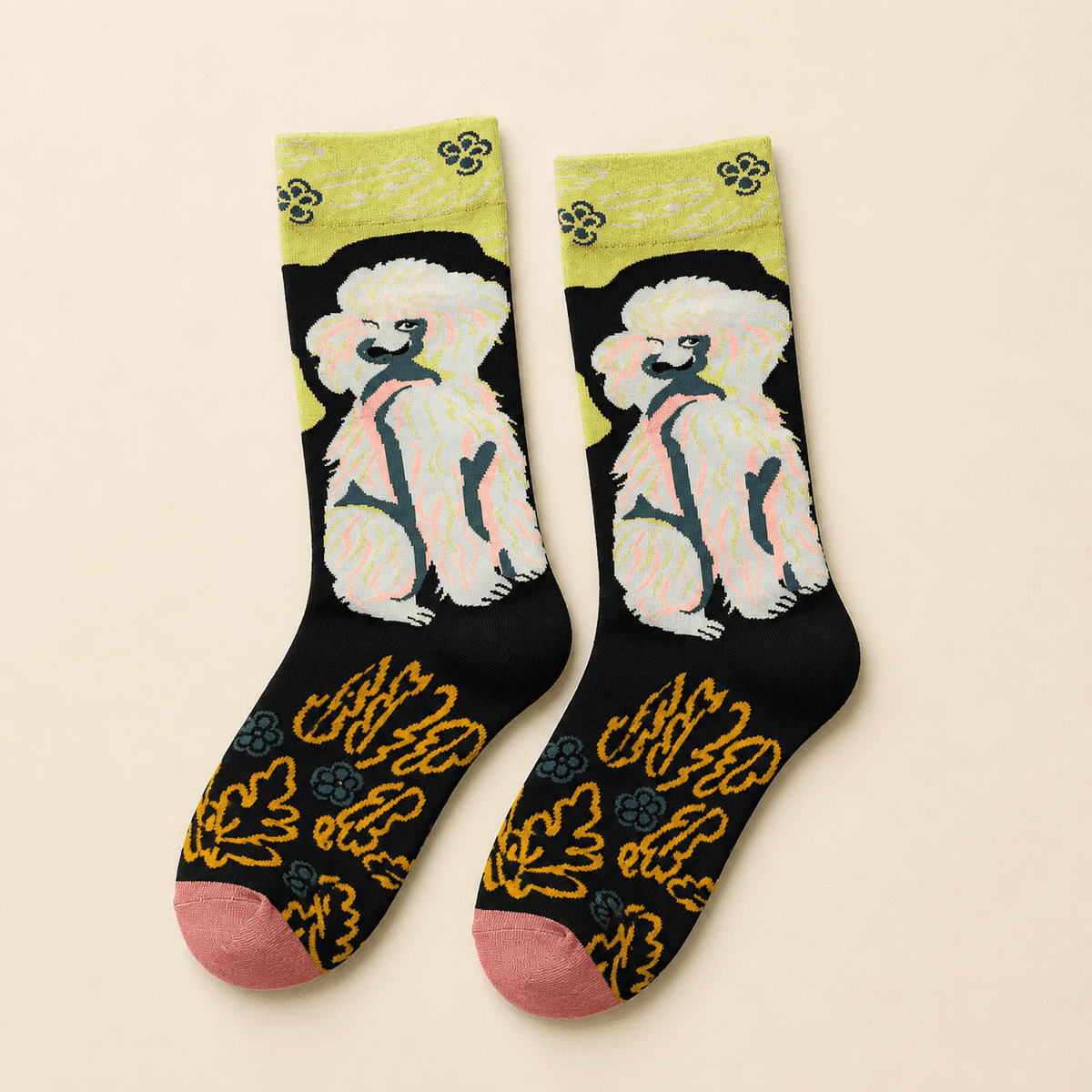 Chaussettes fantaisie femme motifs animaux, Caniche – La Malicieuse Lou Renard