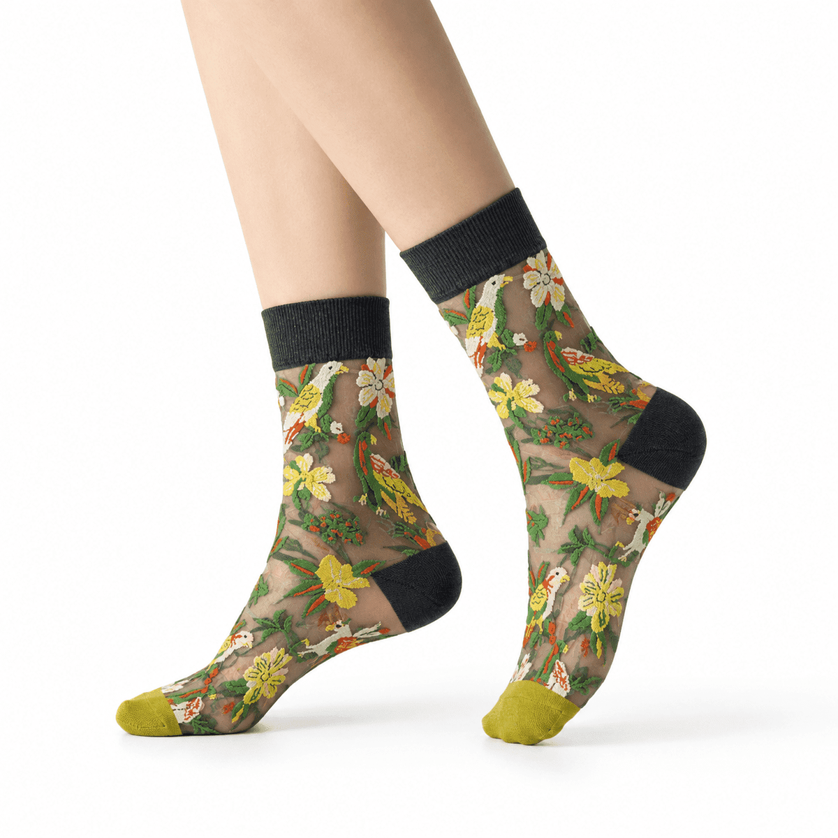 Chaussettes transparentes femme brodées animaux – La Vagabonde Transparente Lou Renard