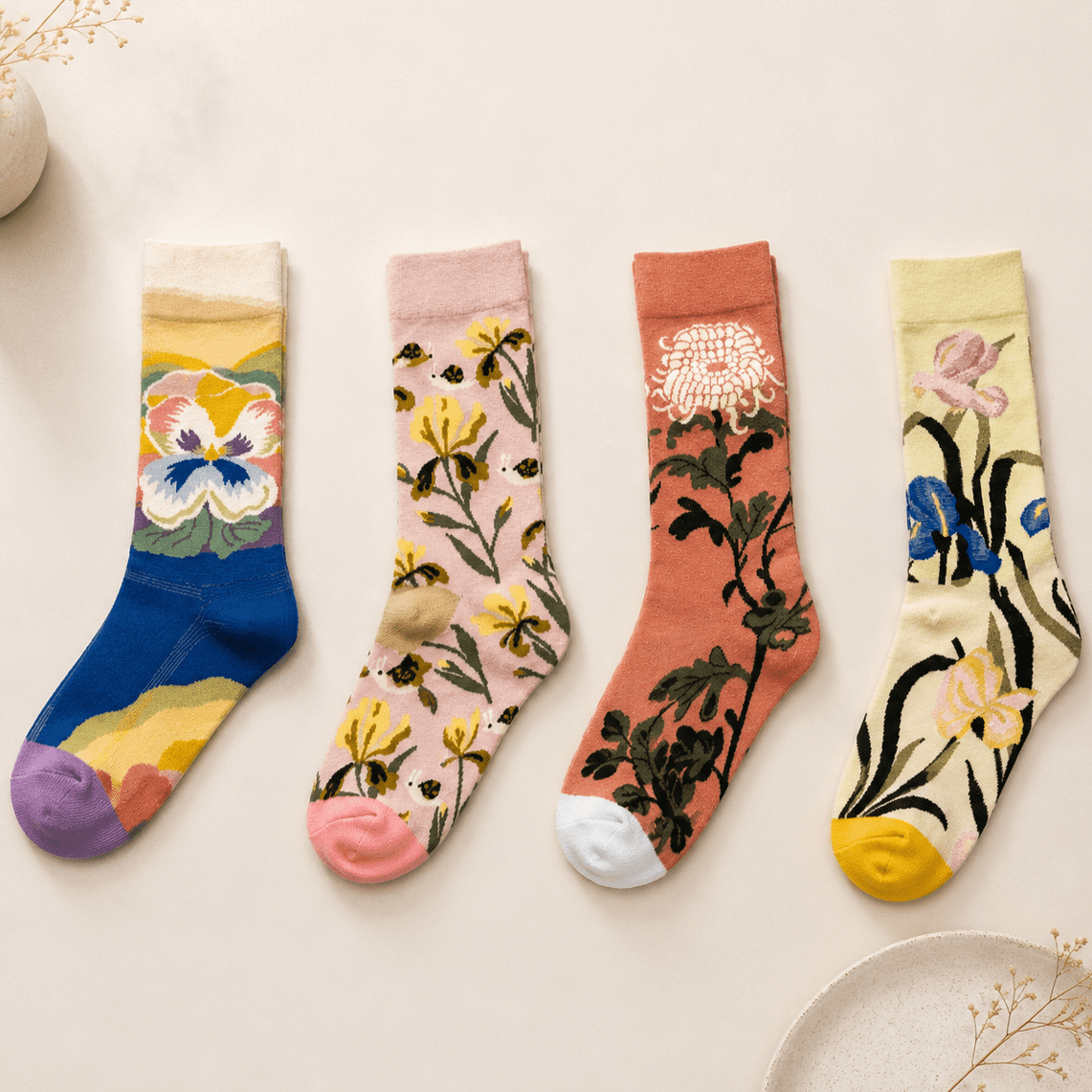 Chaussettes fantaisie femme motifs fleuris, pack 4 paires – La Vaporeuse Lou Renard