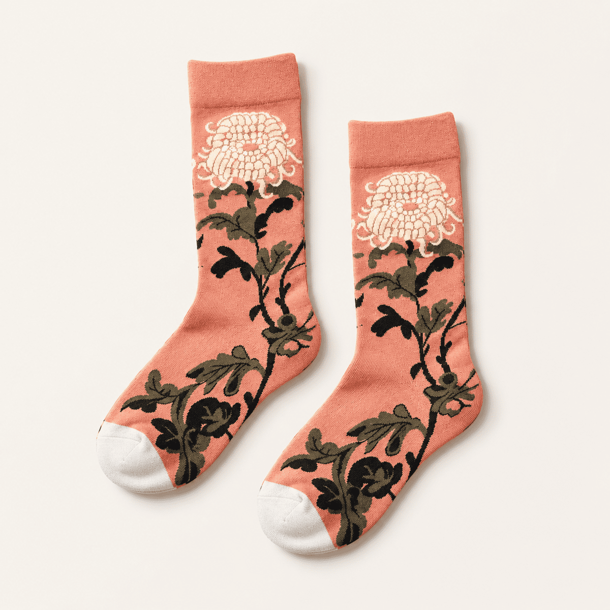 Chaussettes fantaisie femme motifs fleuris, Rose foncé – La Vaporeuse Lou Renard