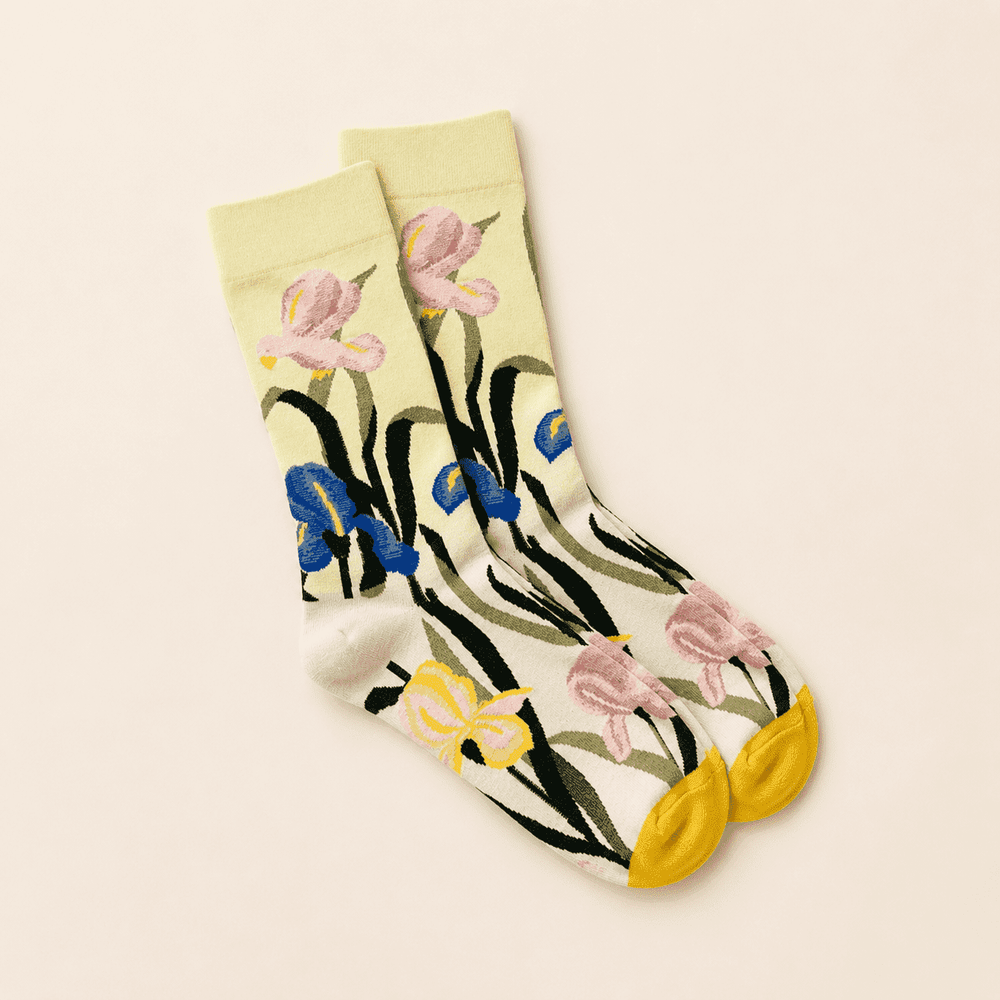 Chaussettes fantaisie femme motifs fleuris, Vert – La Vaporeuse Lou Renard